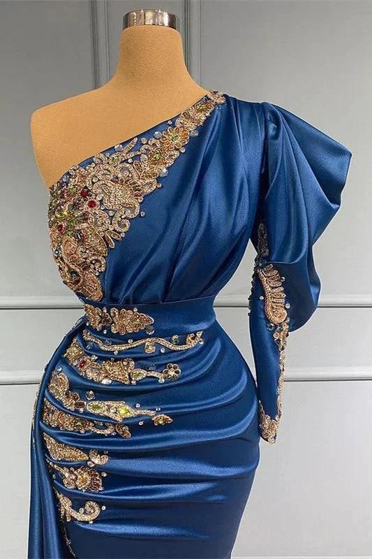 Regal Sapphire One Shoulder Mermaid Long Prom Dress with Beads - Image 2