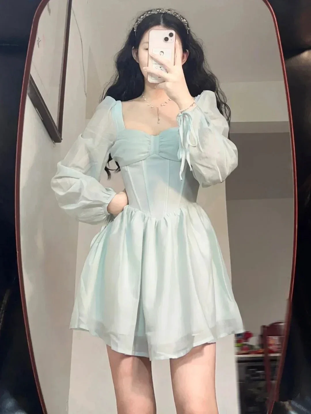 Retro A-line Homecoming Dress with Long Sleeves Party Dress Y2517 - Image 2