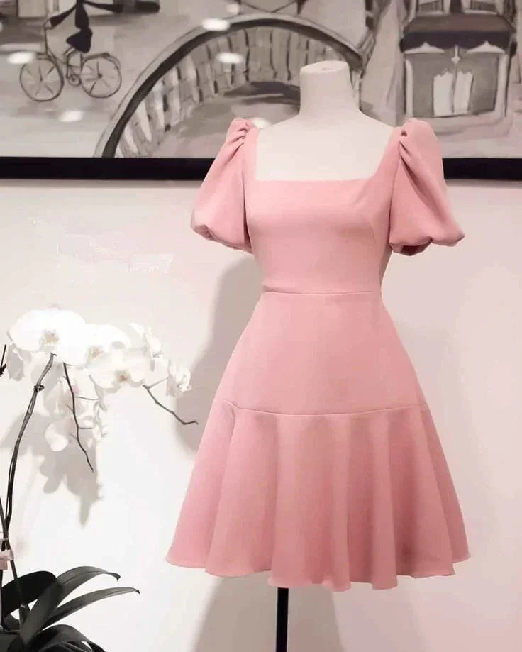 Retro Pink Square Neckline A-line Homecoming Dress Y2887 - Image 2