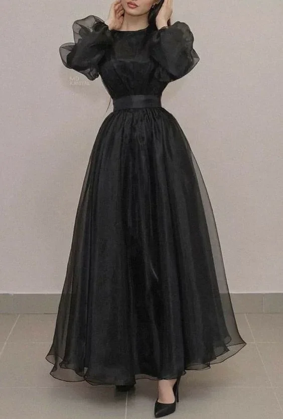 Retro Style Black A-line Long Sleeves Evening Dress Y6742 - Image 2