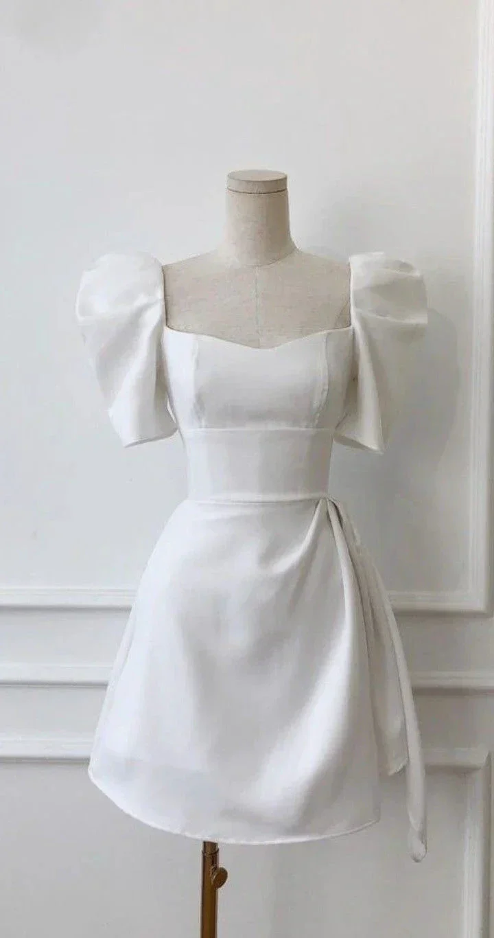 Retro Style White Homecoming Dress White Party Dress Y2433 - Image 2