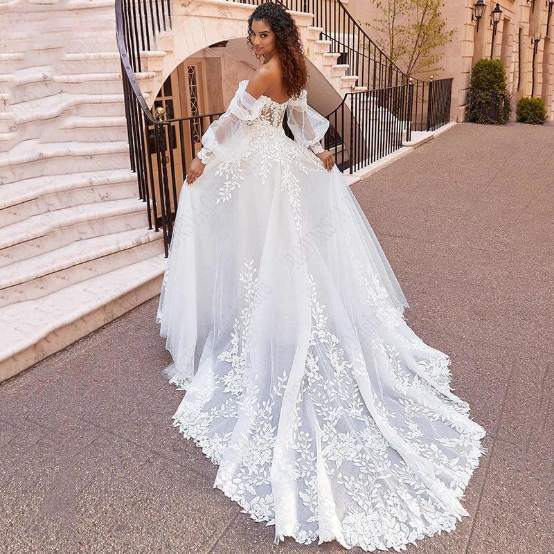 RODDRSYA Beach Wedding Dresses Lace Puff Sleeves Bridal Gowns Princess Off Shoulder Vestido De Novia Appliques Tulle Sweep Train - Image 2