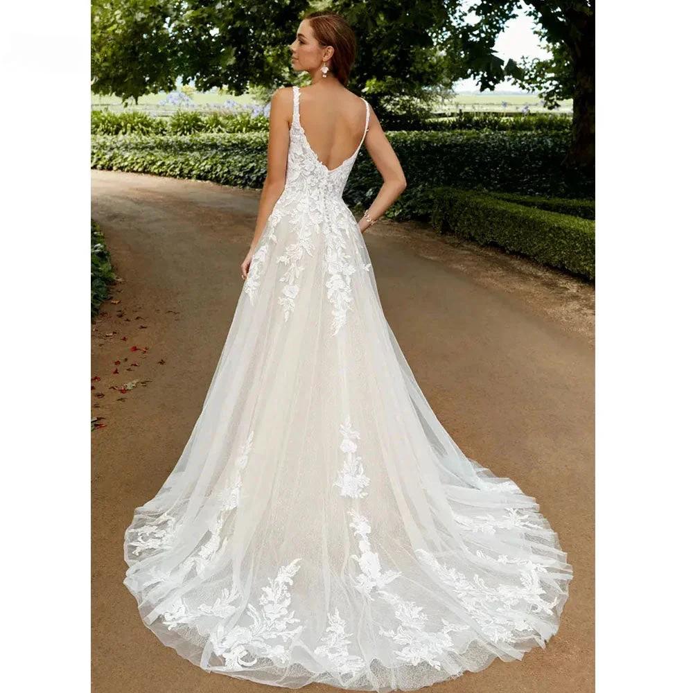RODDRSYA Boho Elegant Wedding Dresses For Women Square Collar Appliques Lace Backless With Button Vestidos De Novia Custom Made - Image 2