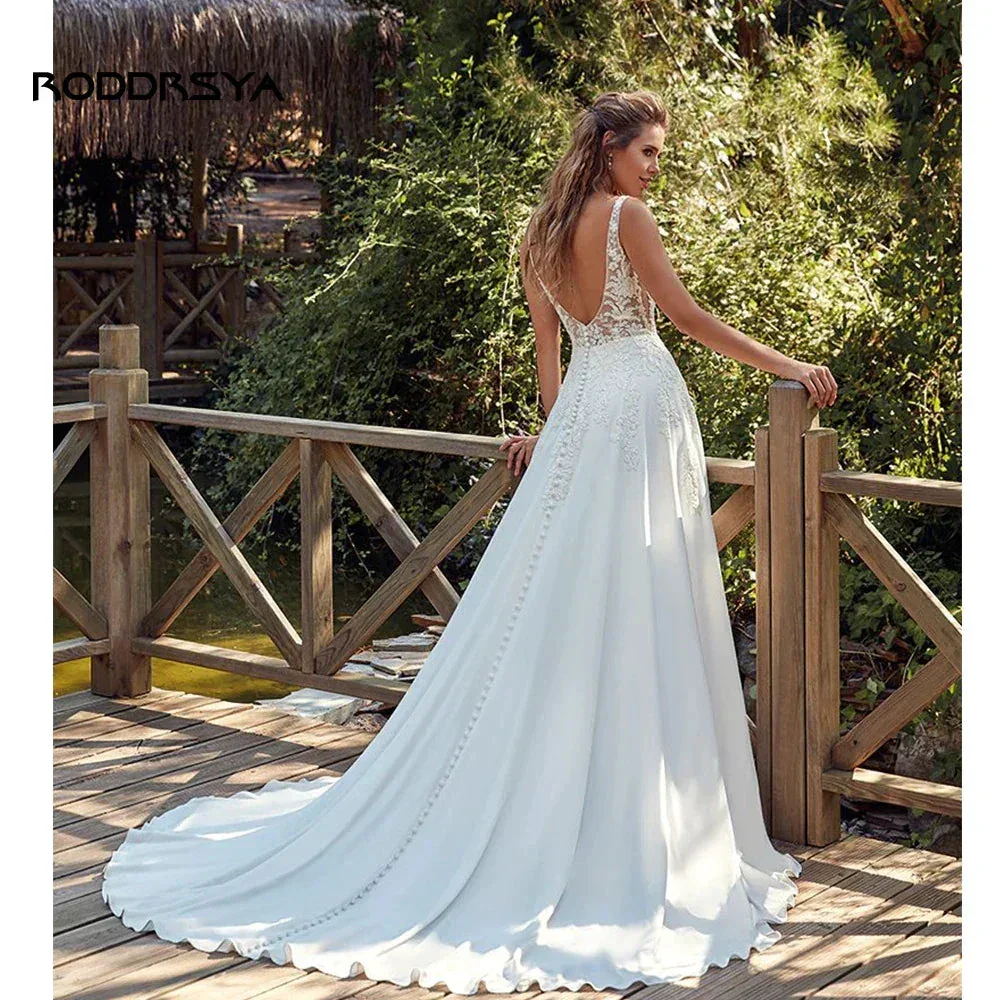 RODDRSYA Boho Wedding Dresses For Women  V-Neck Appliques Backless Bridal Gown With Button Vestidos De Novia  Custom Made - Image 2
