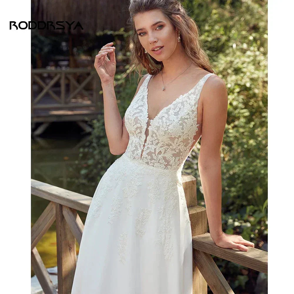 RODDRSYA Boho Wedding Dresses For Women  V-Neck Appliques Backless Bridal Gown With Button Vestidos De Novia  Custom Made - Image 3