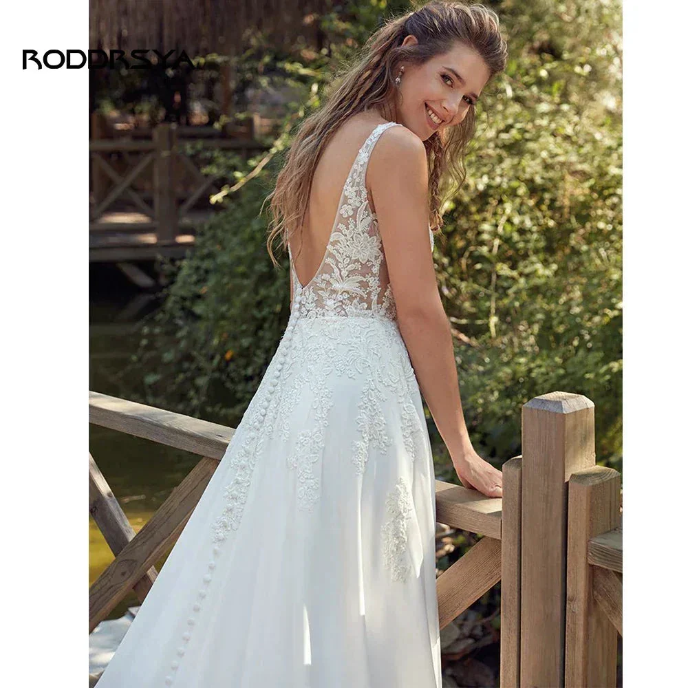 RODDRSYA Boho Wedding Dresses For Women  V-Neck Appliques Backless Bridal Gown With Button Vestidos De Novia  Custom Made - Image 4