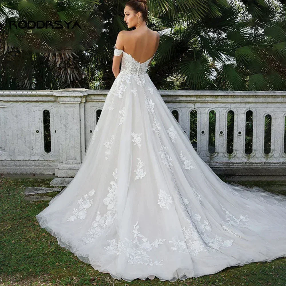 RODDRSYA Elegant A-line Lace Wedding Dresses For Women Appliques Off-Shoulder Bridal Gown Backless Sweep Train Vestidos De Noiva - Image 2