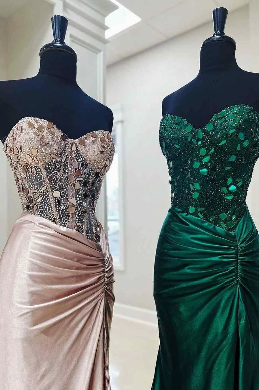 Rodina | Cut Glass Mirror Rhinestone Corset Long Evening Dress with Slit - Image 2