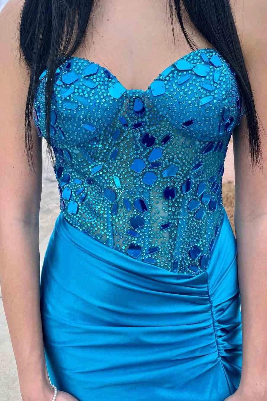 Rodina | Cut Glass Mirror Rhinestone Corset Long Evening Dress with Slit - Image 4