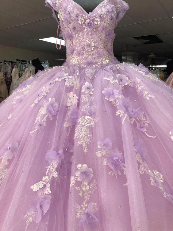Romantic 3D Floral Dress Off The Shoulder Ball Gown Sweet 16 Dress Princess Dress Y902 - Image 2