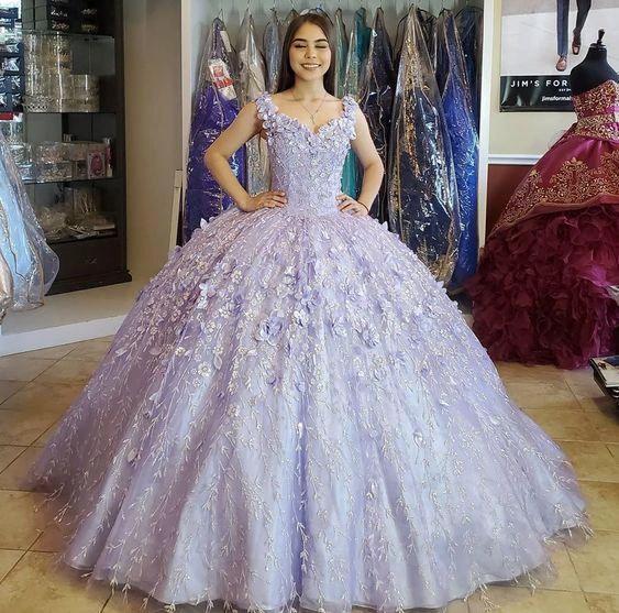 Romantic 3D Floral Dress Off The Shoulder Ball Gown Sweet 16 Dress Y901 - Image 2
