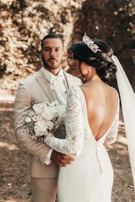 Romantic Backless Long Sleeves Mermaid Wedding Dresses - Image 3