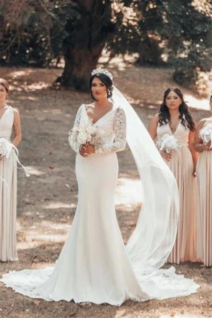 Romantic Backless Long Sleeves Mermaid Wedding Dresses - Image 5