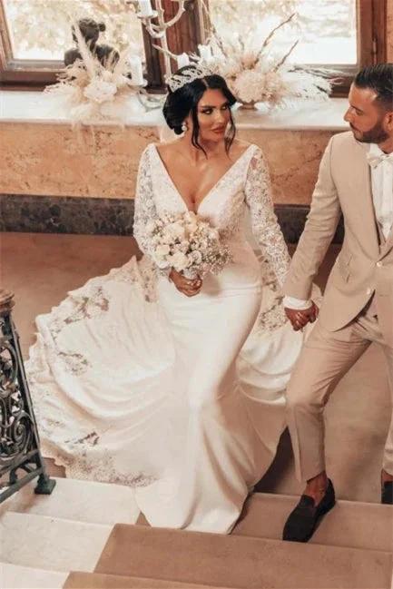 Romantic Backless Long Sleeves Mermaid Wedding Dresses - Image 7