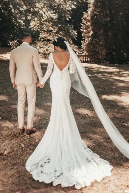 Romantic Backless Long Sleeves Mermaid Wedding Dresses - Image 8