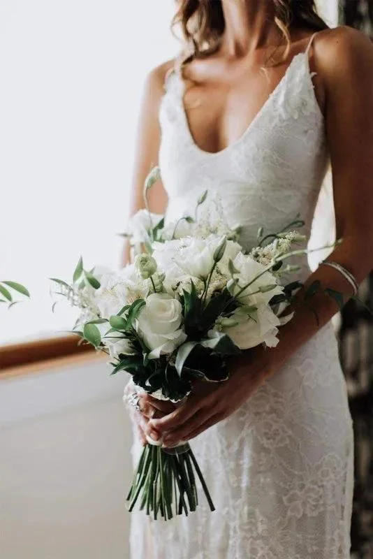 Romantic Boho Deep U Neck Backless Lace Pretty Mermaid Elegant Wedding Dresses - Image 5