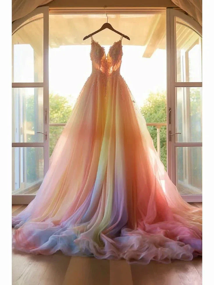 Romantic Dip Dye Colored Wedding Dress Y5015 - Image 3