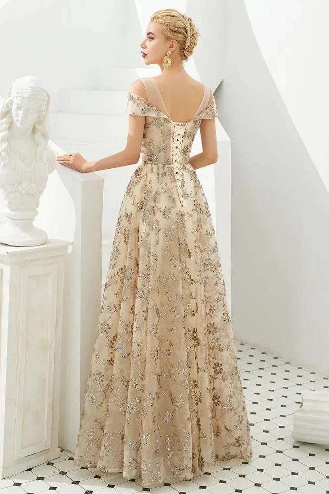 Romantic Floral Short Sleeves aline Spring Evening Party Dress Floor Length Dancing Dress - Image 2