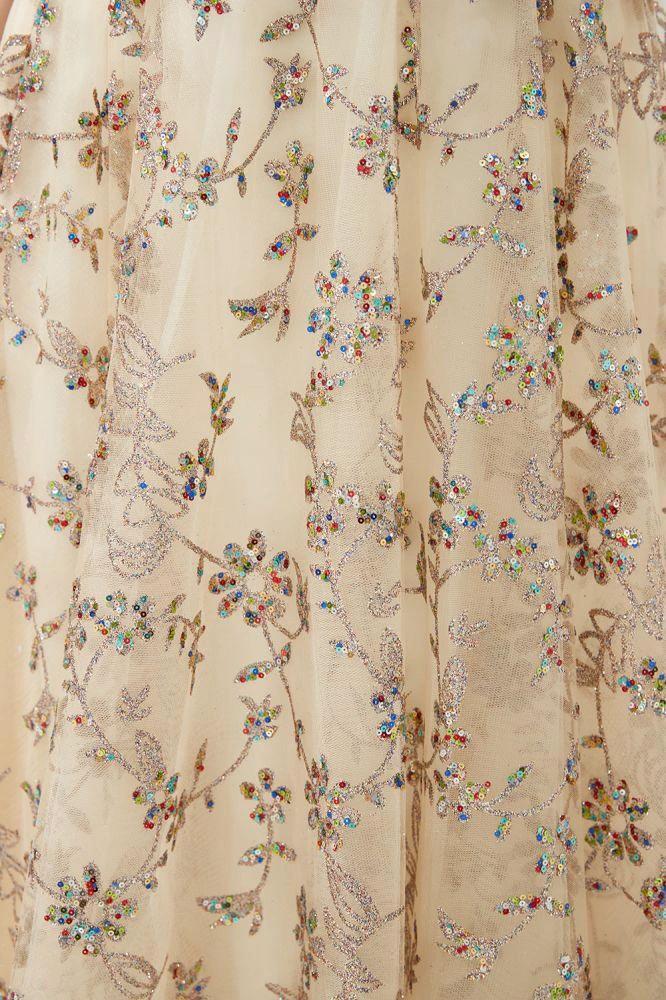 Romantic Floral Short Sleeves aline Spring Evening Party Dress Floor Length Dancing Dress - Image 8