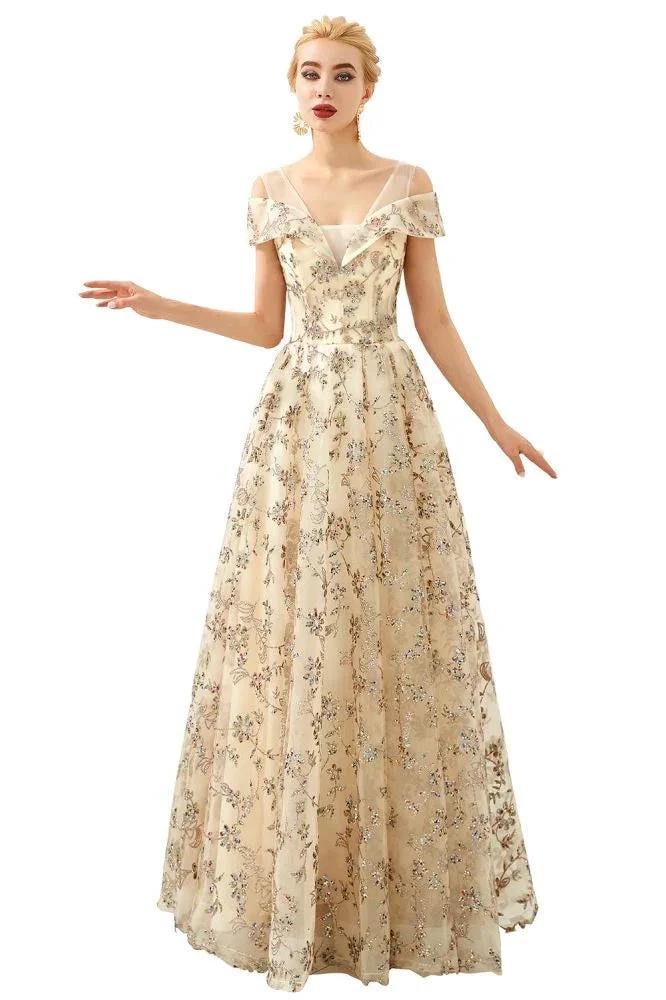 Romantic Floral Short Sleeves aline Spring Evening Party Dress Floor Length Dancing Dress - Image 9