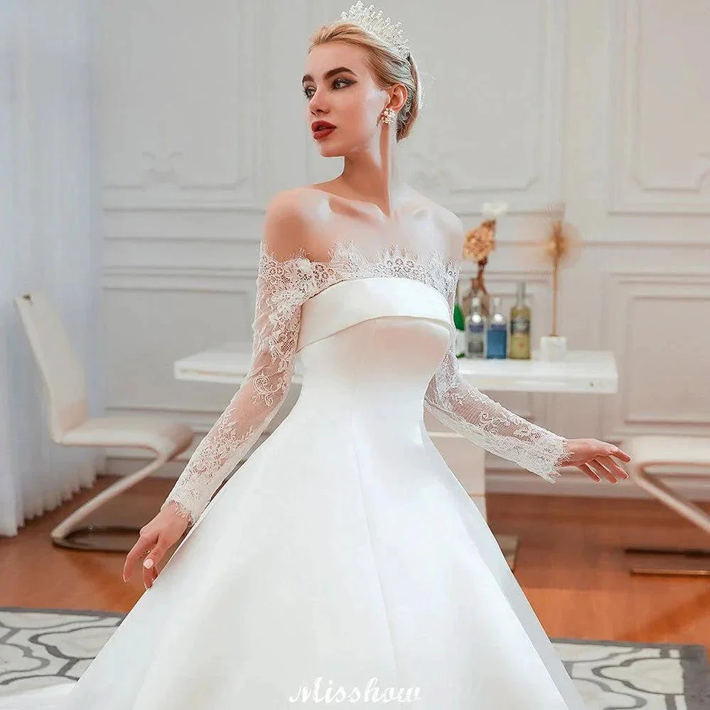 Romantic Lace Princess Satin Wedding Dress| Aline Bridal Gown with Cathedral Train - Image 3
