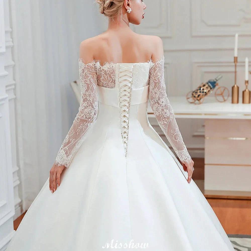 Romantic Lace Princess Satin Wedding Dress| Aline Bridal Gown with Cathedral Train - Image 4