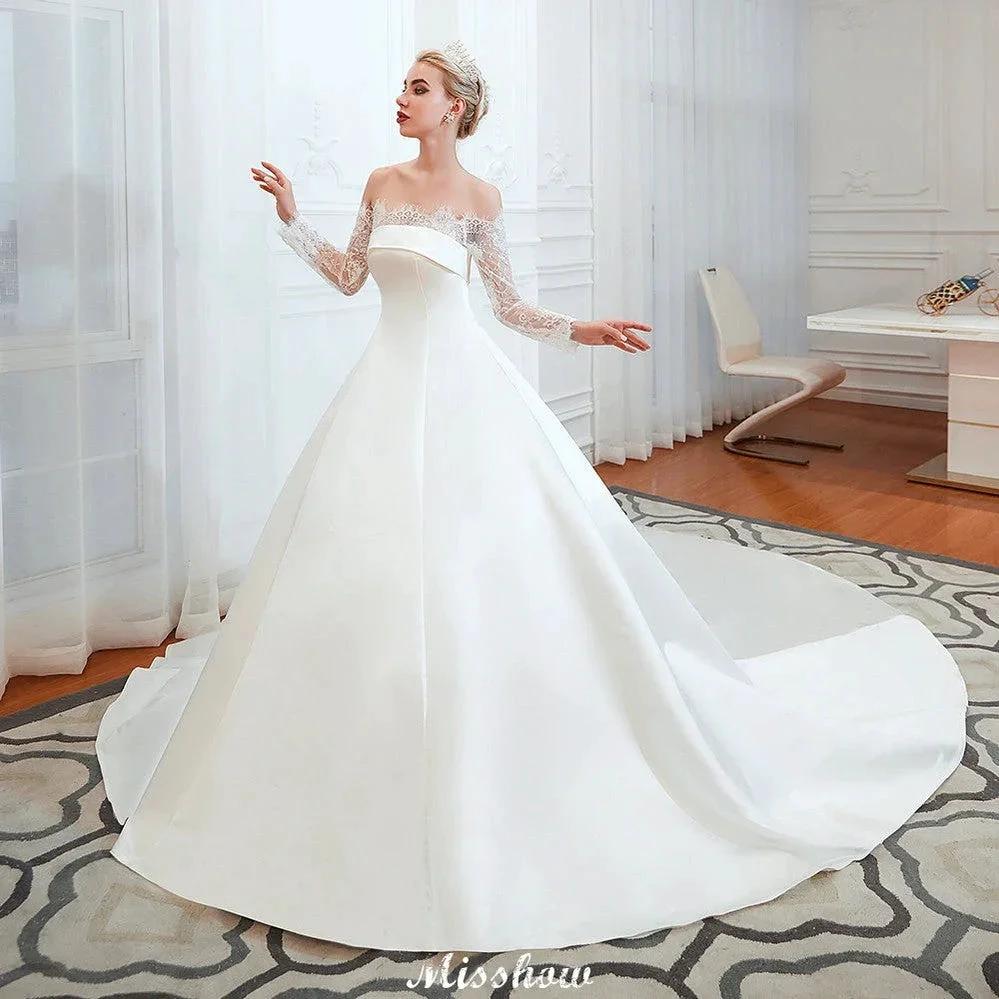 Romantic Lace Princess Satin Wedding Dress| Aline Bridal Gown with Cathedral Train - Image 6