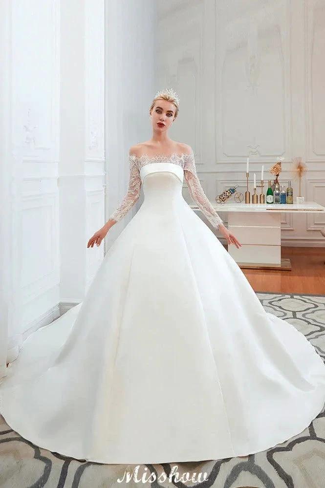 Romantic Lace Princess Satin Wedding Dress| Aline Bridal Gown with Cathedral Train - Image 7