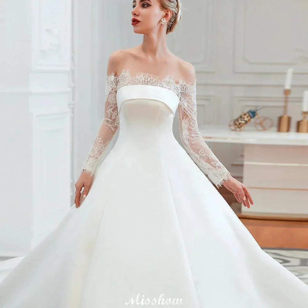 Romantic Lace Princess Satin Wedding Dress| Aline Bridal Gown with Cathedral Train - Image 8