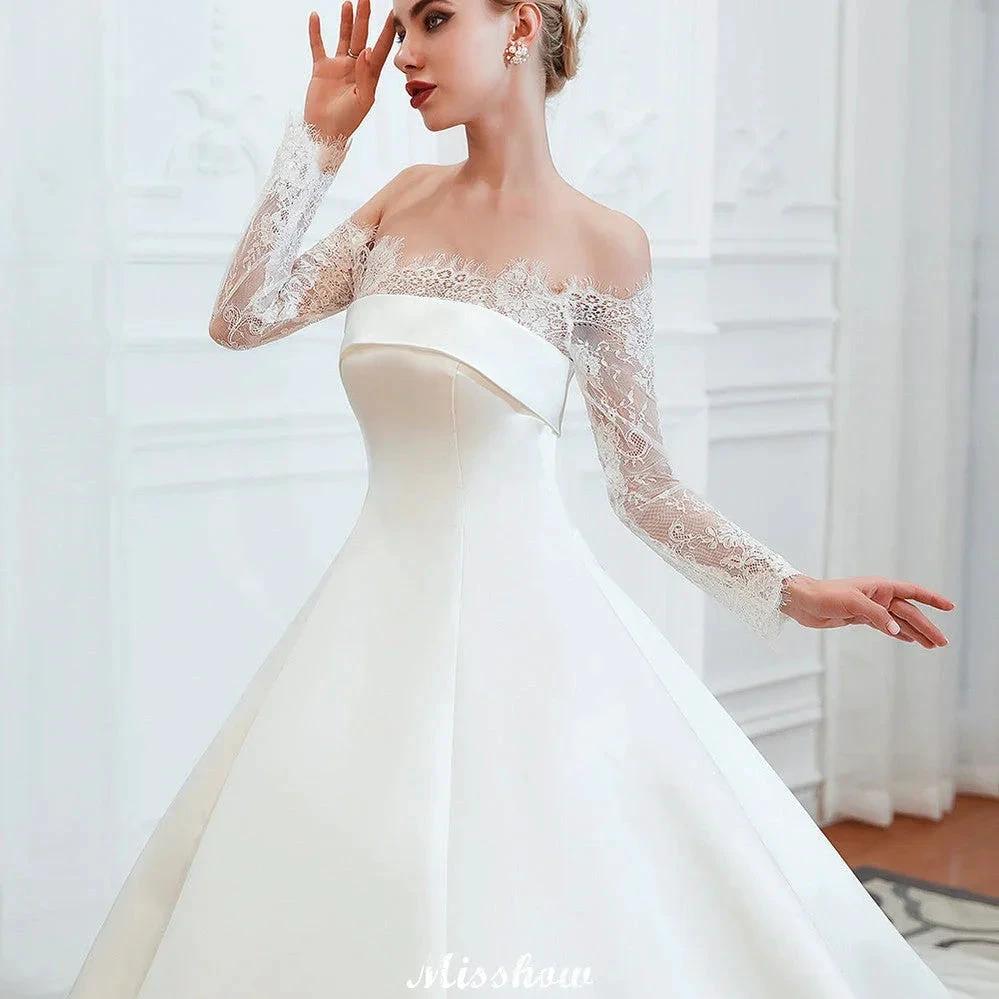 Romantic Lace Princess Satin Wedding Dress| Aline Bridal Gown with Cathedral Train - Image 9