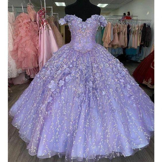 Romantic Lavender 3D Floral Flowers Quinceanera Dresses Off Shoulder Ball Gown Sweet 16 Dress  Y1152 - Image 2