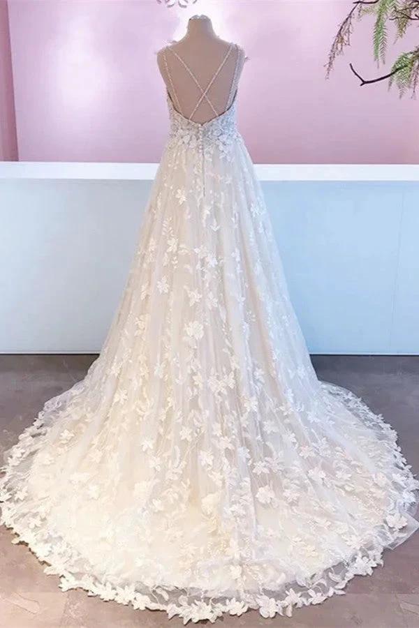 Romantic Long A-Line Sweetheart Appliques Lace Tulle Wedding Dress - Image 2