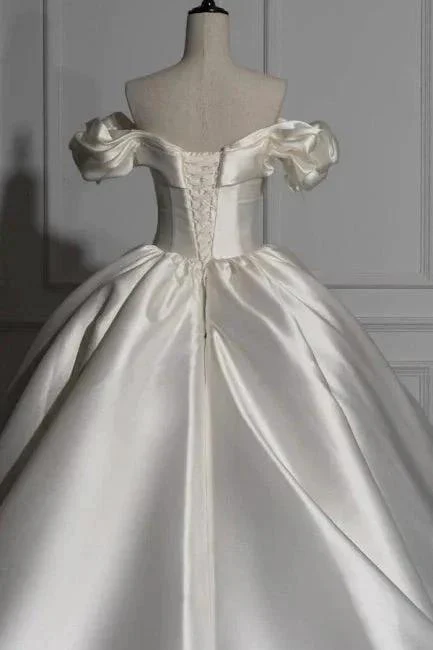 Romantic Off-the-shoulder Ball Gown Satin Wedding Dresses - Image 2