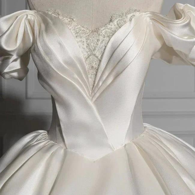Romantic Off-the-shoulder Ball Gown Satin Wedding Dresses - Image 3