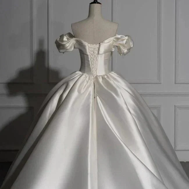 Romantic Off-the-shoulder Ball Gown Satin Wedding Dresses - Image 4