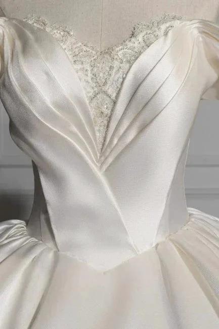 Romantic Off-the-shoulder Ball Gown Satin Wedding Dresses - Image 6