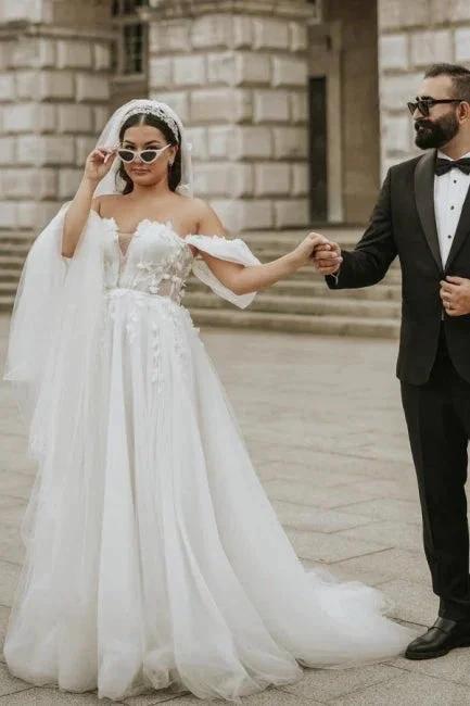 Romantic off-the-shoulder cap sleeves a-line tulle Wedding dress - Image 2