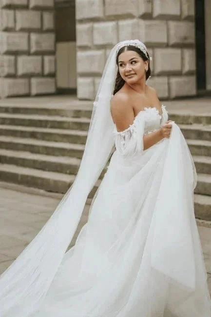 Romantic off-the-shoulder cap sleeves a-line tulle Wedding dress - Image 3
