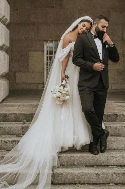 Romantic off-the-shoulder cap sleeves a-line tulle Wedding dress - Image 4