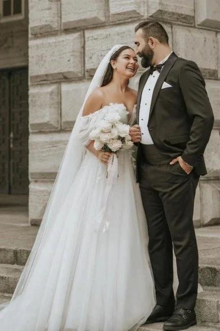 Romantic off-the-shoulder cap sleeves a-line tulle Wedding dress - Image 5