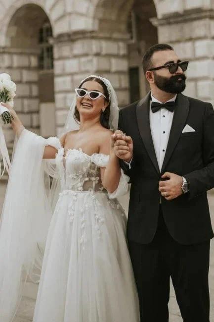 Romantic off-the-shoulder cap sleeves a-line tulle Wedding dress - Image 6
