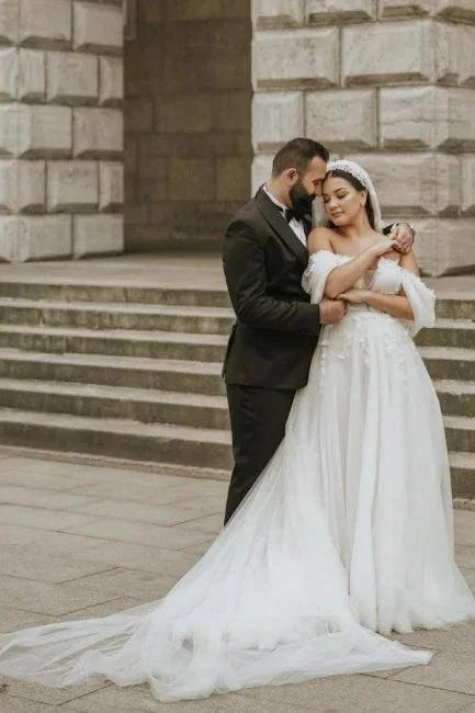 Romantic off-the-shoulder cap sleeves a-line tulle Wedding dress - Image 7