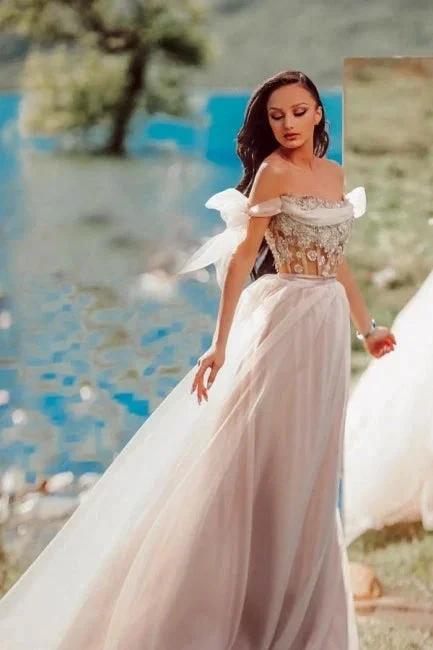 Romantic Off The Shoulder Princess Tulle Garden Prom Dress - Image 3