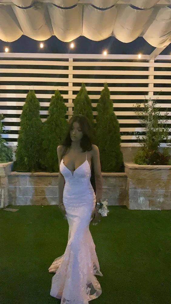 Romantic Pink Backless Sleeveless Lace Mermaid Evening Dresses with Train Y1490 - Image 3