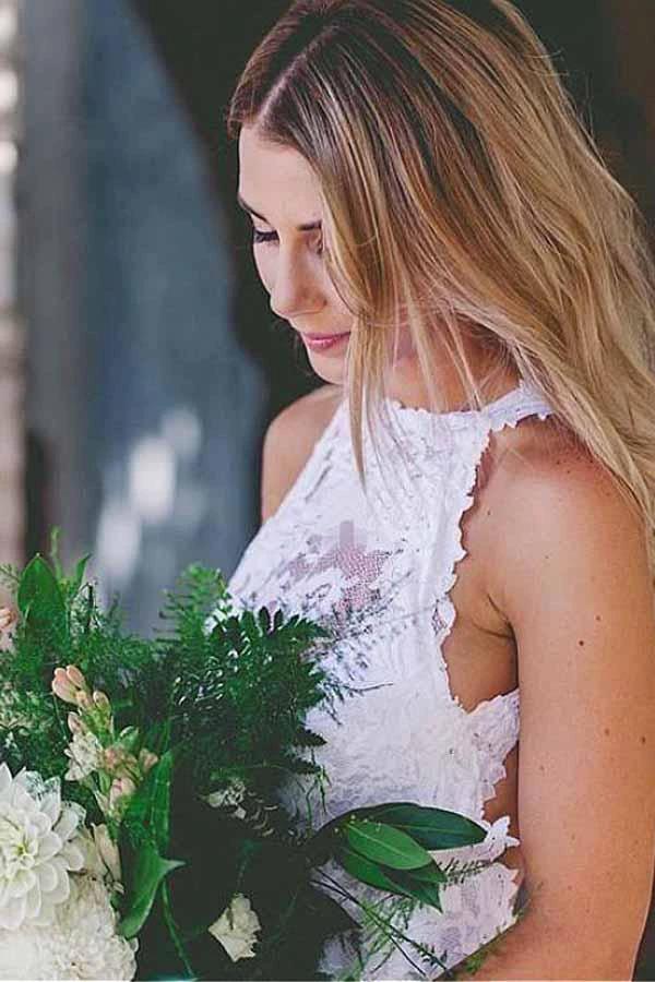 Romantic Sexy Front Split Open Back Sleeveless Lace Wedding Dresses with Train WD269 - Image 2