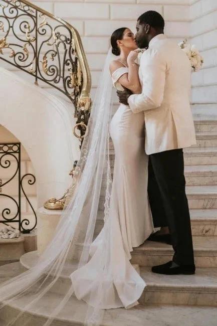 Romantic spaghetti straps cap sleeves mermaid satin Wedding dress - Image 3