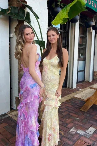 Romantic Spaghetti Straps V Neck Chiffon Print Prom Dress,Charming Evening Dress Y2306 - Image 10