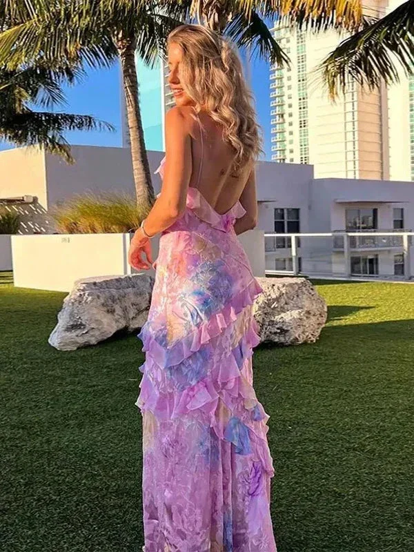 Romantic Spaghetti Straps V Neck Chiffon Print Prom Dress,Charming Evening Dress Y2306 - Image 4