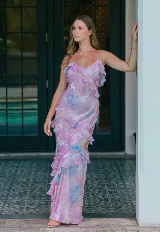 Romantic Spaghetti Straps V Neck Chiffon Print Prom Dress,Charming Evening Dress Y2306 - Image 5