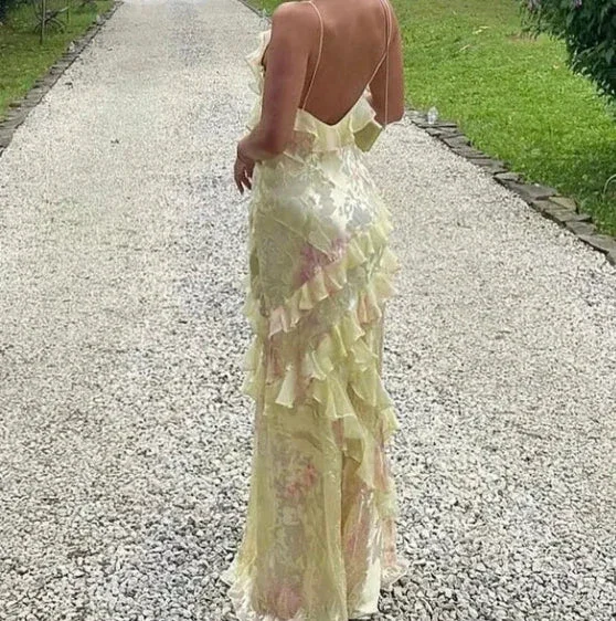 Romantic Spaghetti Straps V Neck Chiffon Print Prom Dress,Charming Evening Dress Y2306 - Image 9